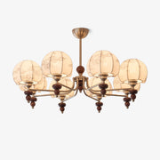 Comirisra Premium Traditional Petal Fabric Wood Chandelier-Neutral Decor