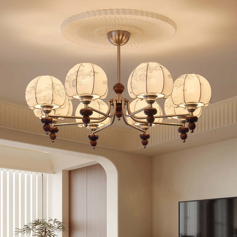 Comirisra Premium Traditional Petal Fabric Wood Chandelier-Neutral Decor