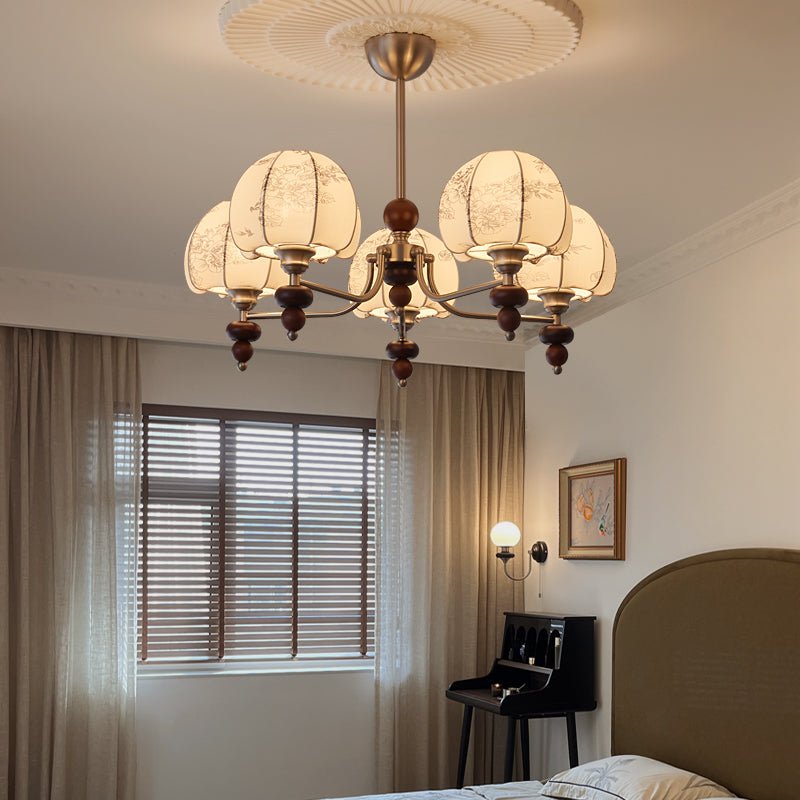 Comirisra Premium Traditional Petal Fabric Wood Chandelier-Neutral Decor