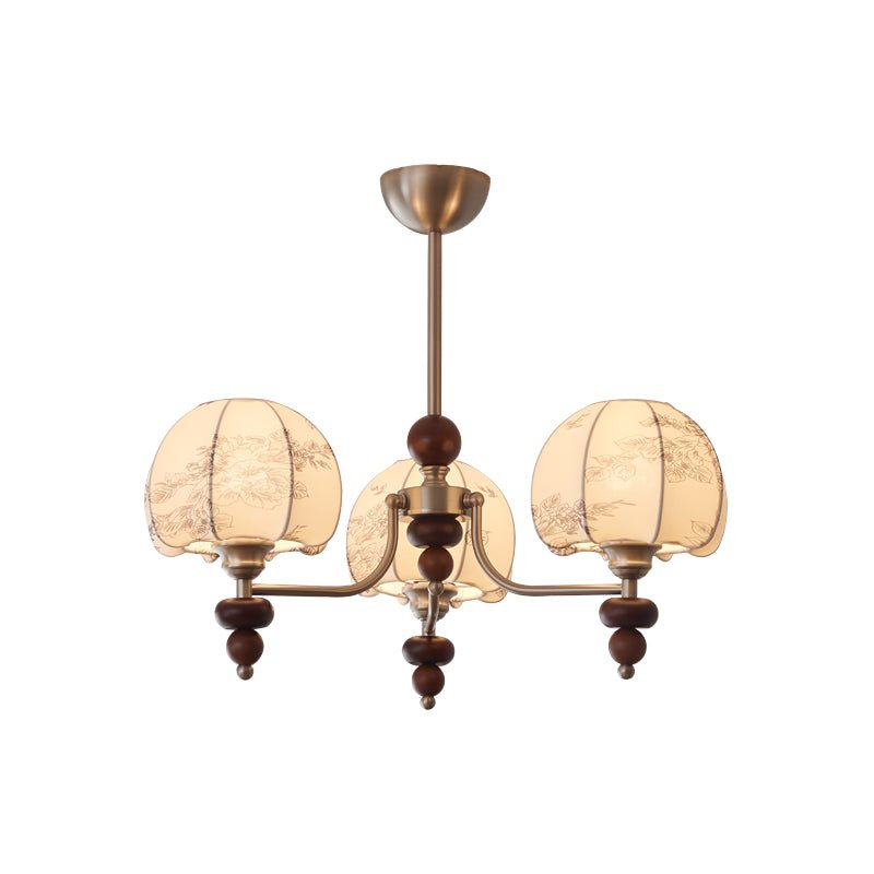 Comirisra Premium Traditional Petal Fabric Wood Chandelier-Neutral Decor