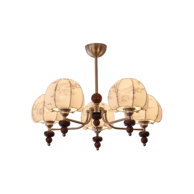 Comirisra Premium Traditional Petal Fabric Wood Chandelier-Neutral Decor