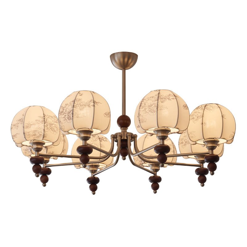 Comirisra Premium Traditional Petal Fabric Wood Chandelier-Neutral Decor