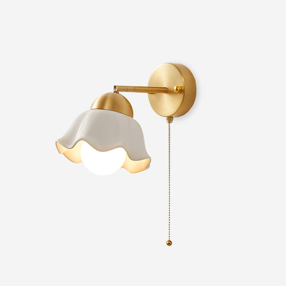 Wall Lamp Brass and Ceramic Wavy Shade Globe Accent Retro Artistic