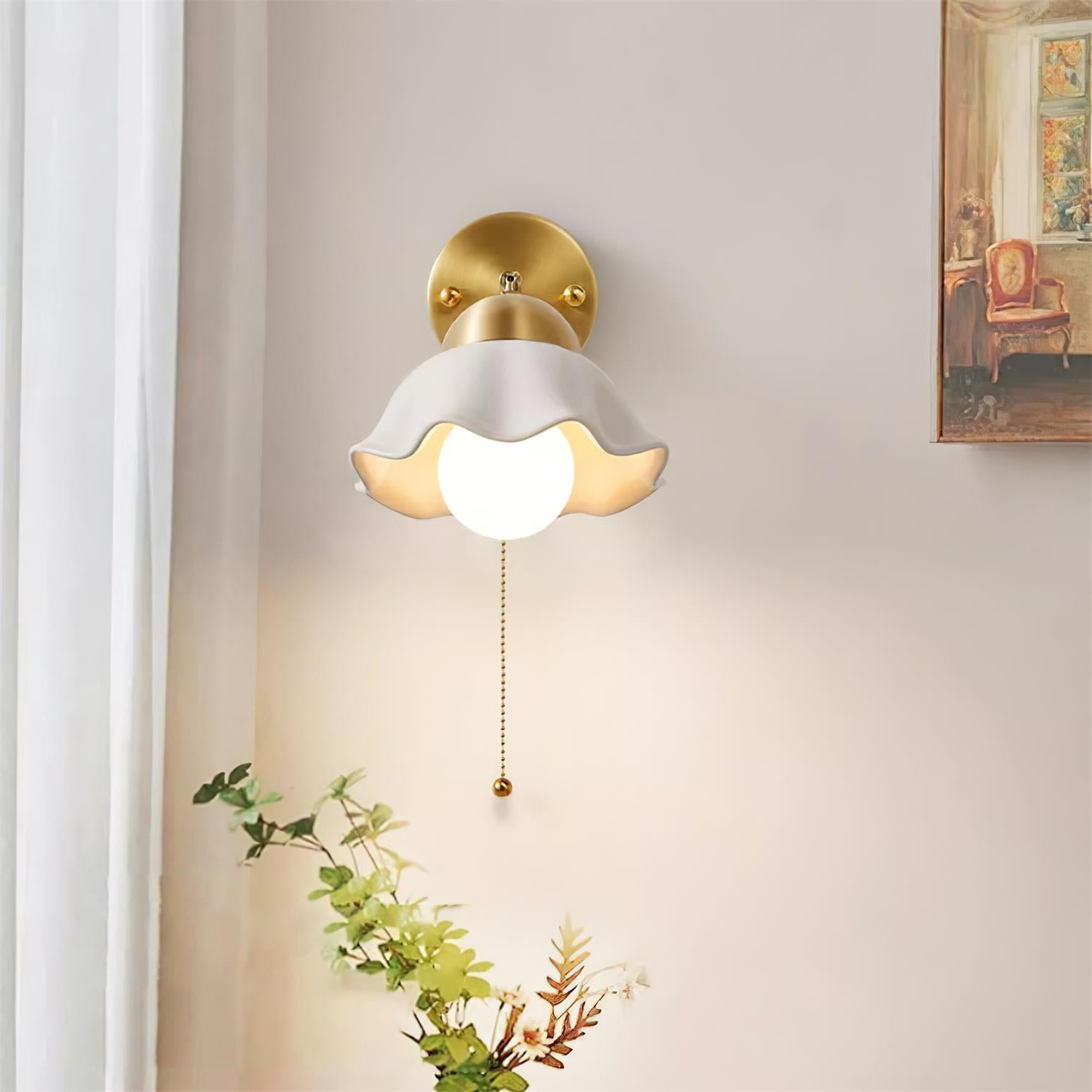 Wall Lamp Brass and Ceramic Wavy Shade Globe Accent Retro Artistic