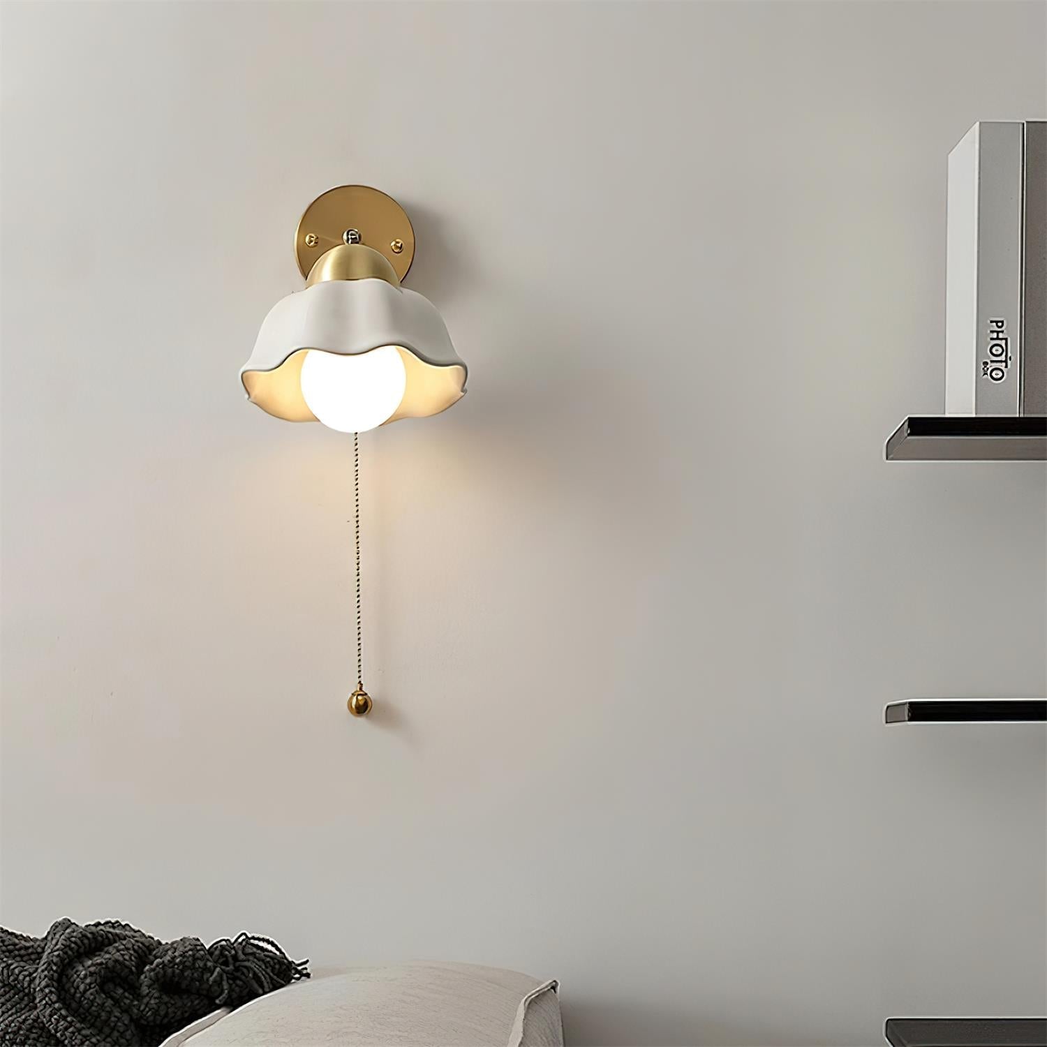 Wall Lamp Brass and Ceramic Wavy Shade Globe Accent Retro Artistic