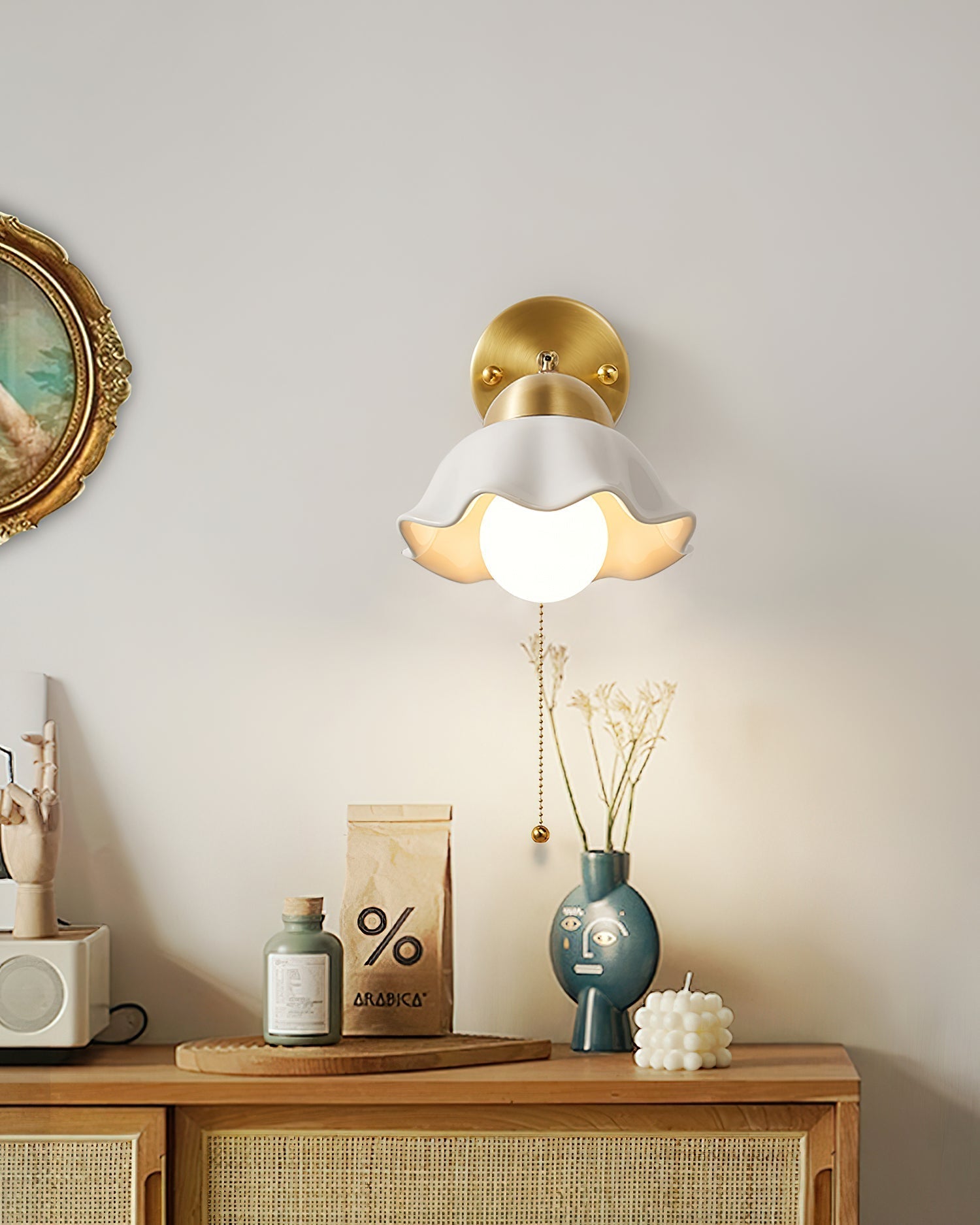 Wall Lamp Brass and Ceramic Wavy Shade Globe Accent Retro Artistic