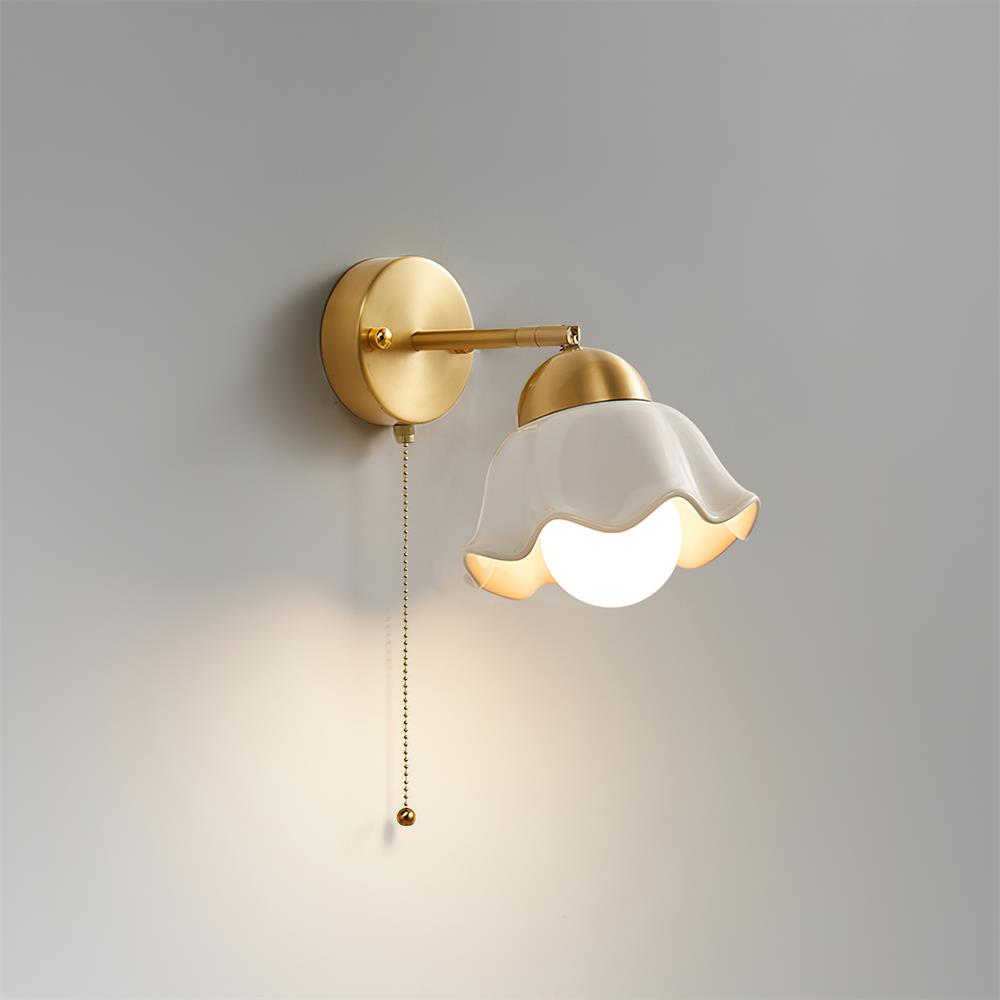 Wall Lamp Brass and Ceramic Wavy Shade Globe Accent Retro Artistic