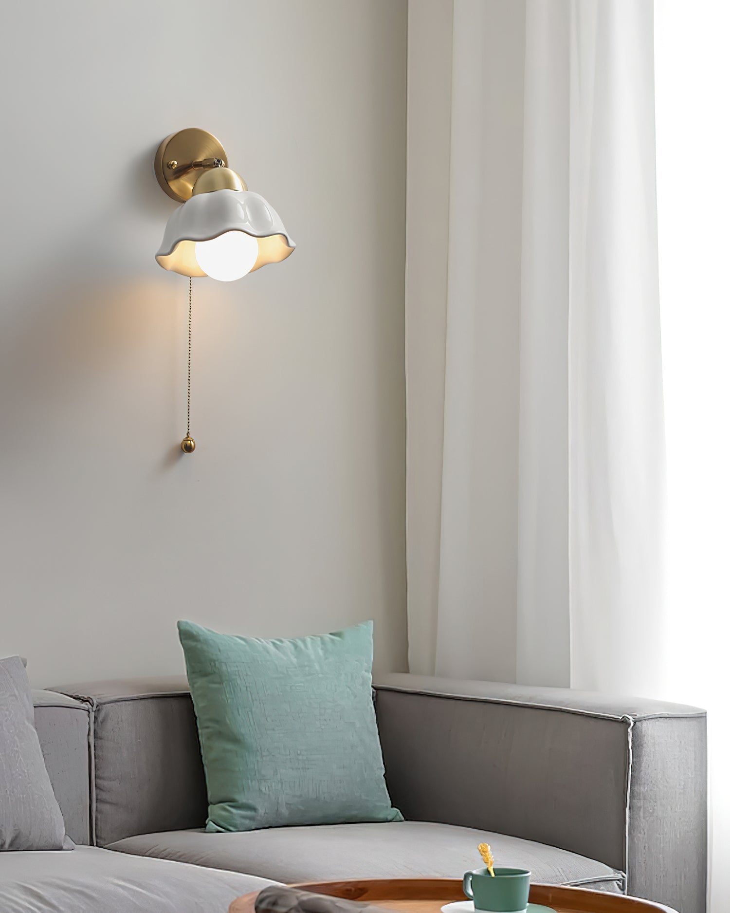 Wall Lamp Brass and Ceramic Wavy Shade Globe Accent Retro Artistic