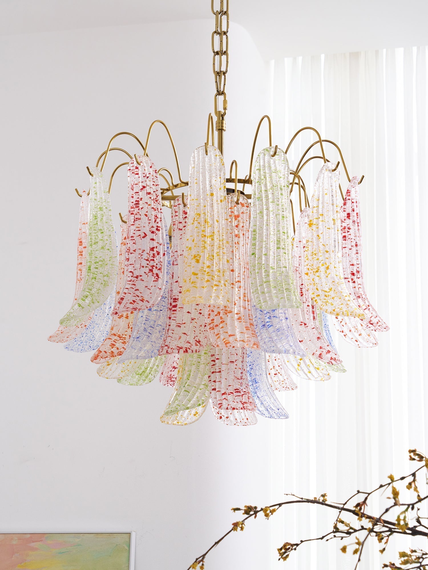 Chandelier Glass Petals Metal Frame Colorful Artistic Ambience