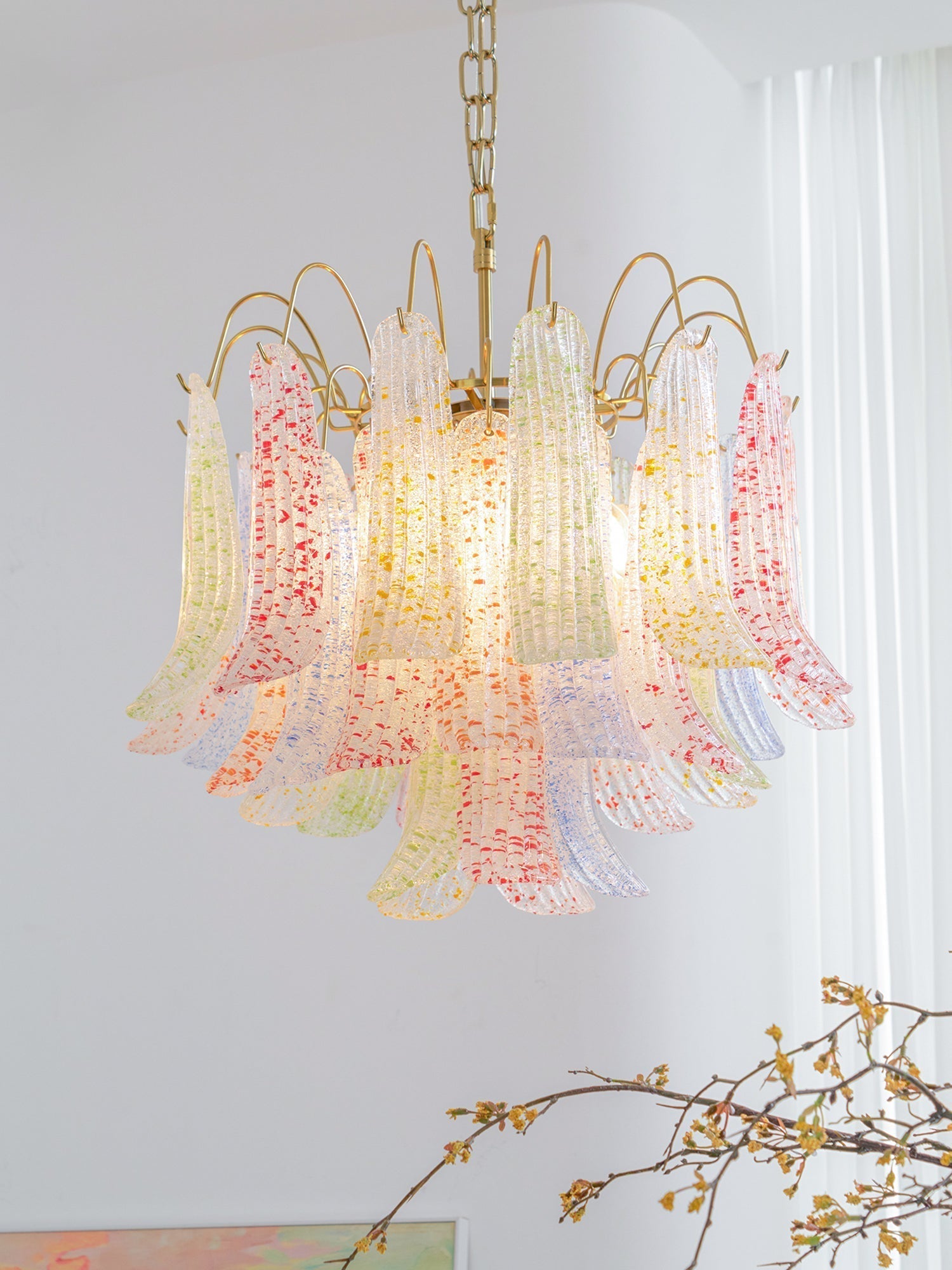 Chandelier Glass Petals Metal Frame Colorful Artistic Ambience