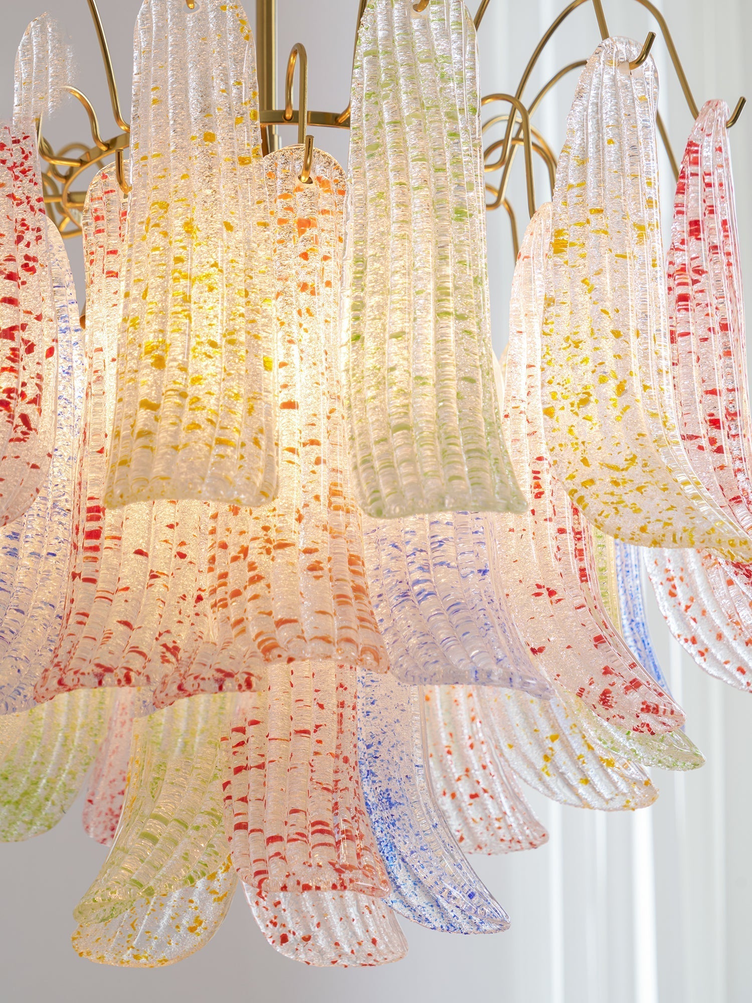 Chandelier Glass Petals Metal Frame Colorful Artistic Ambience