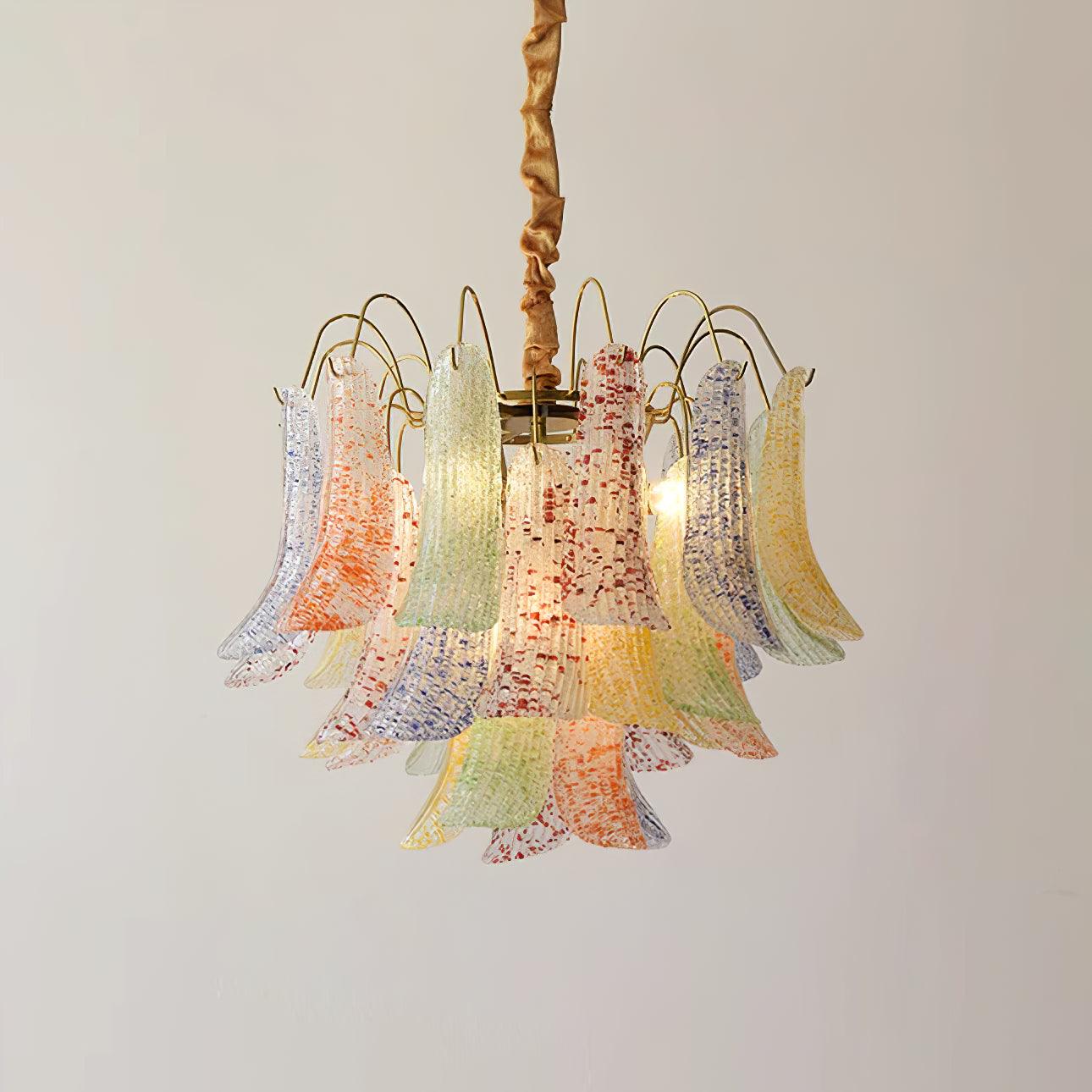 Chandelier Glass Petals Metal Frame Colorful Artistic Ambience