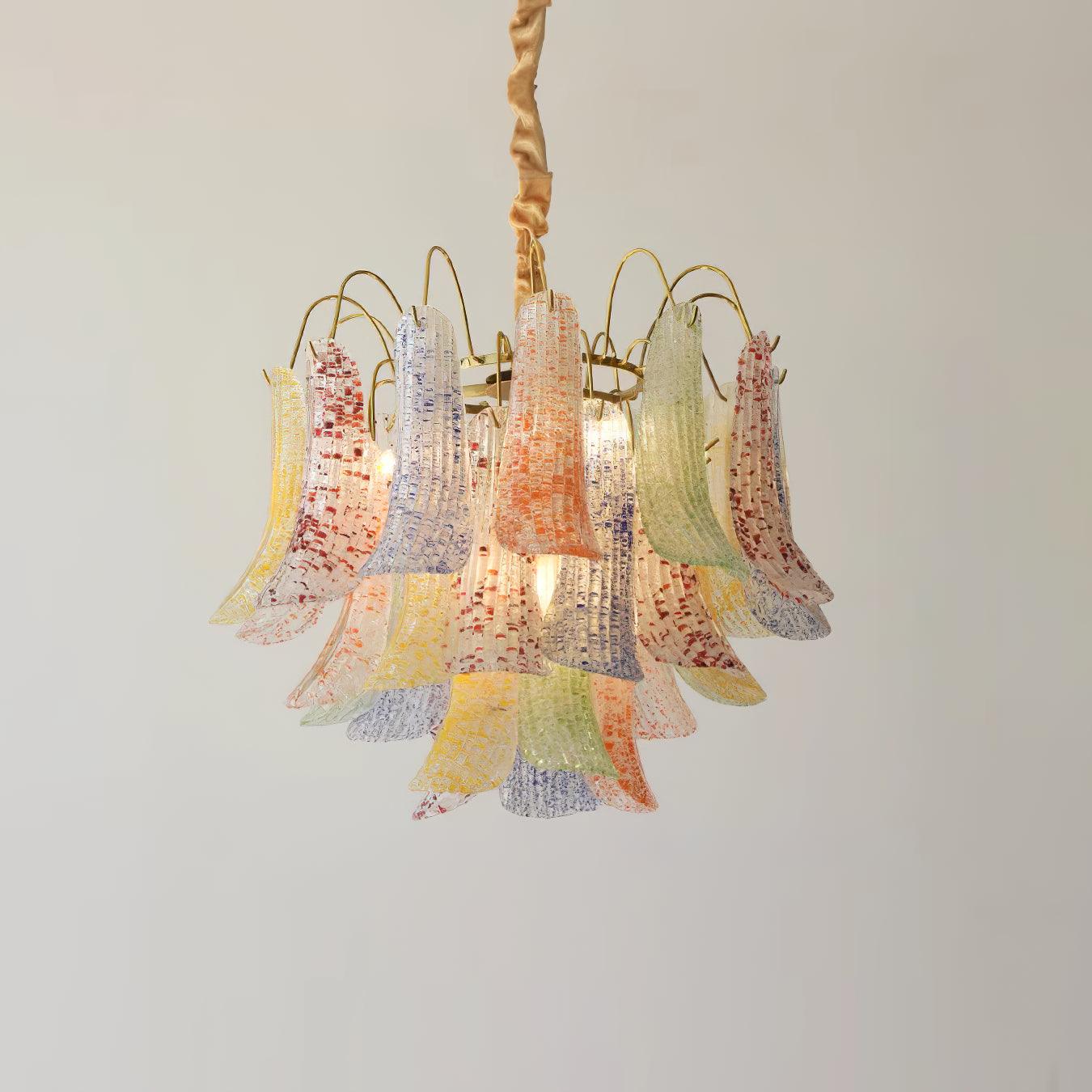 Chandelier Glass Petals Metal Frame Colorful Artistic Ambience