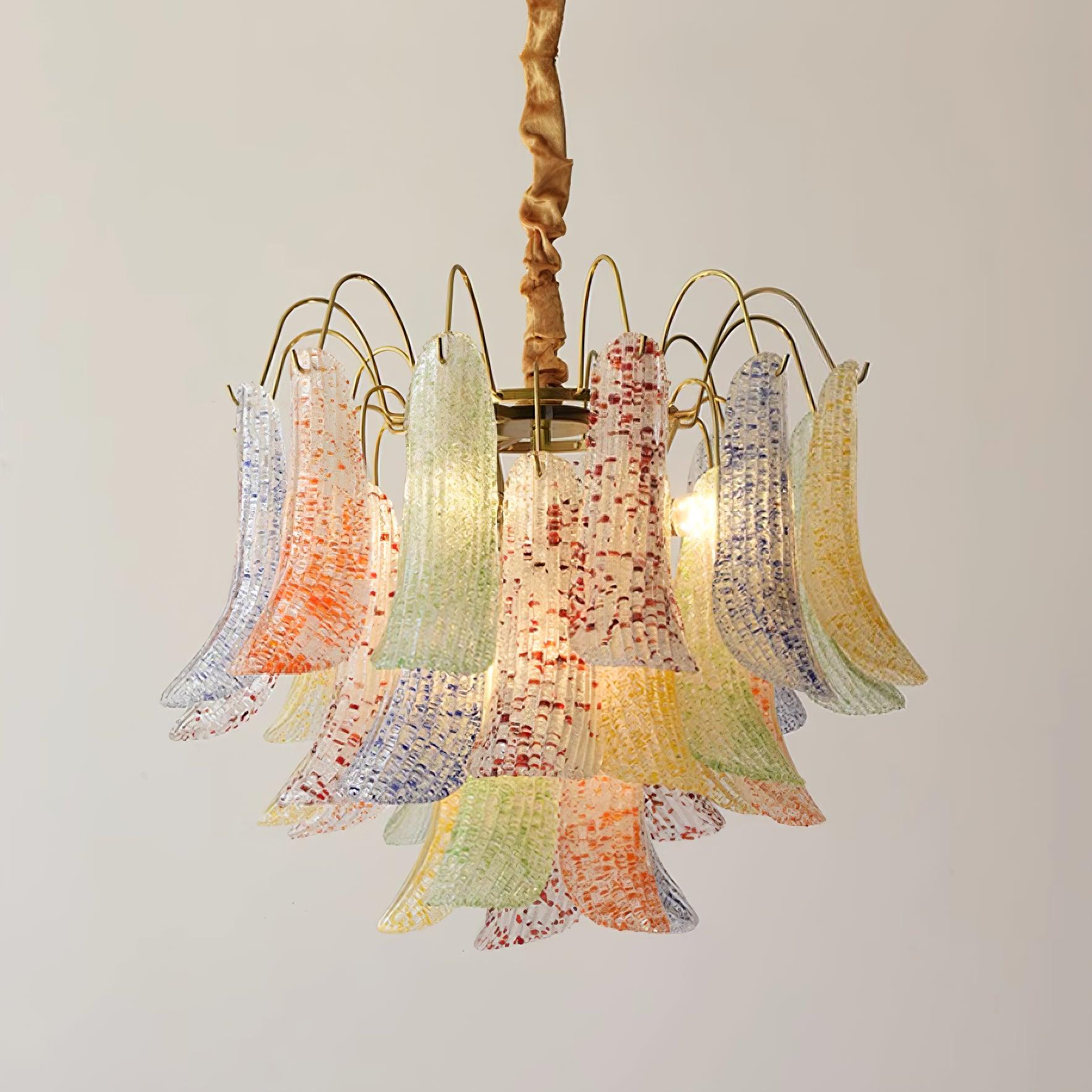 Chandelier Glass Petals Metal Frame Colorful Artistic Ambience