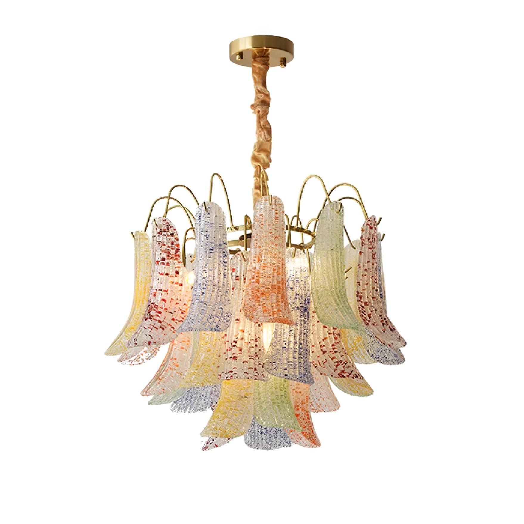 Chandelier Glass Petals Metal Frame Colorful Artistic Ambience
