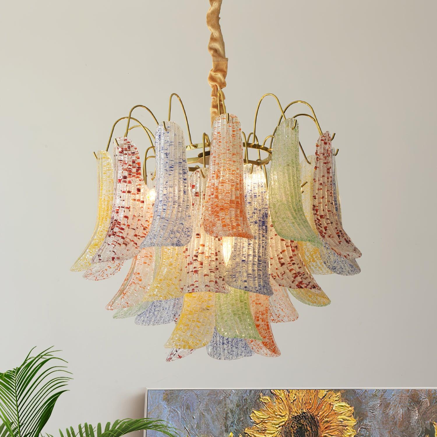 Chandelier Glass Petals Metal Frame Colorful Artistic Ambience