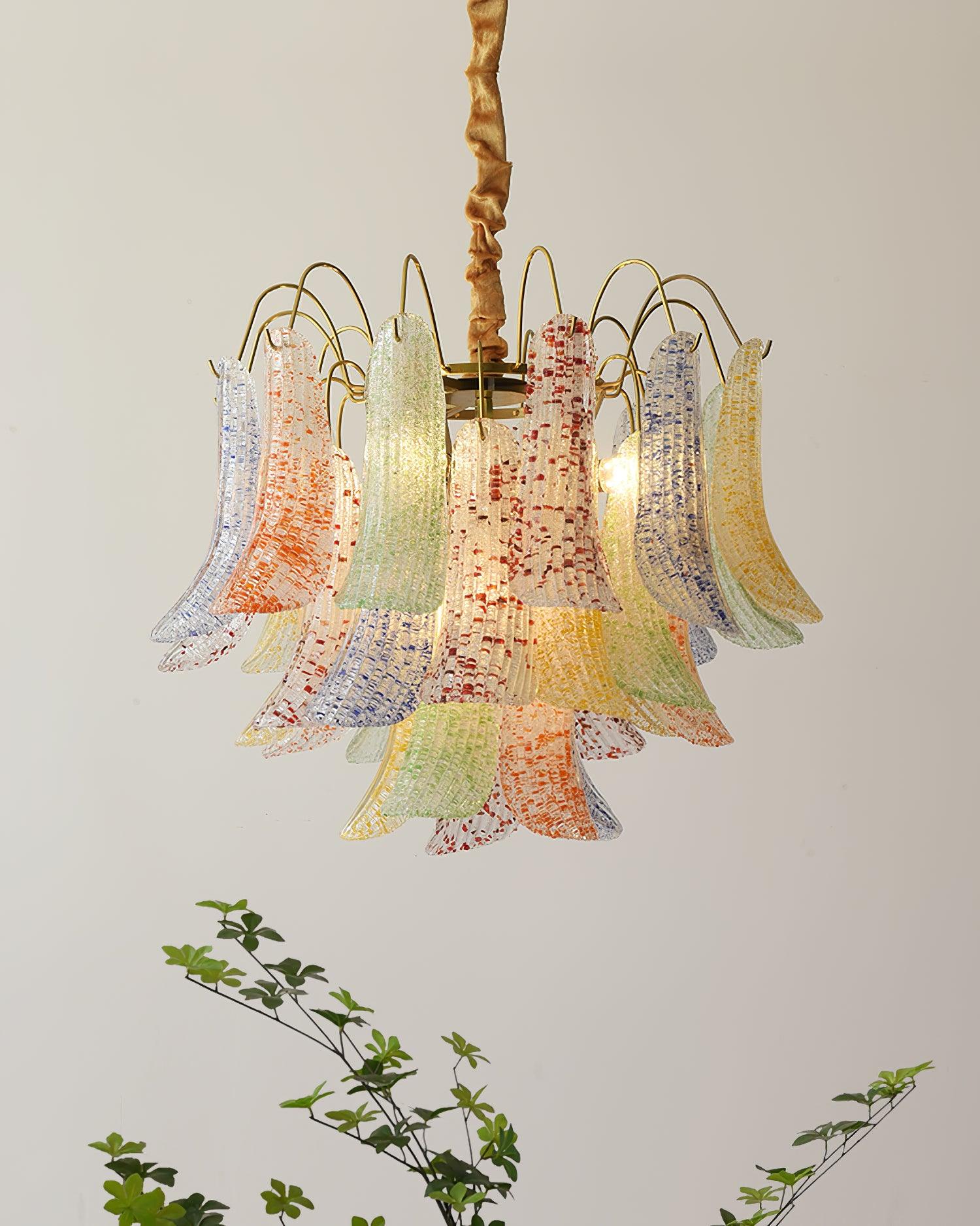 Chandelier Glass Petals Metal Frame Colorful Artistic Ambience