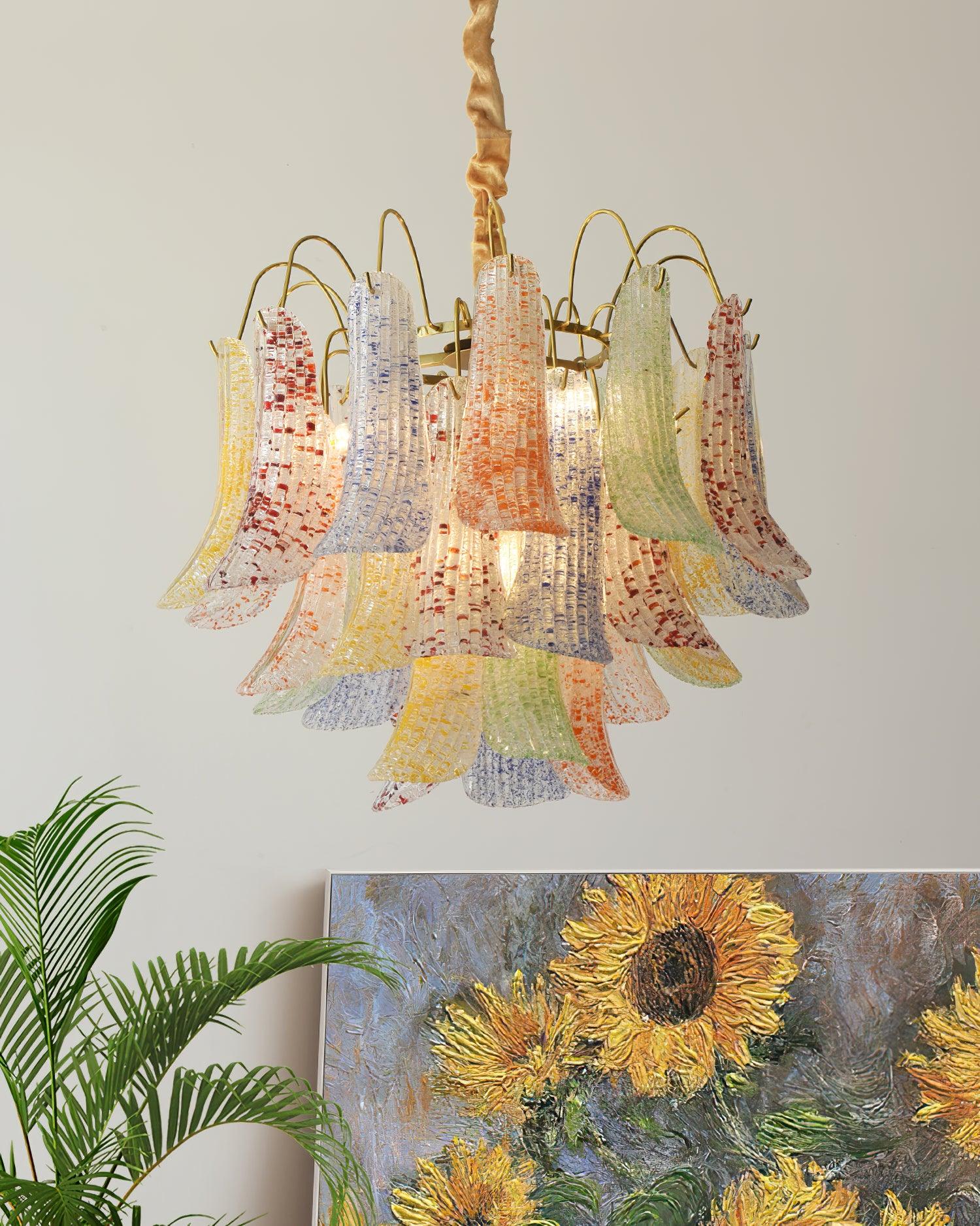 Chandelier Glass Petals Metal Frame Colorful Artistic Ambience
