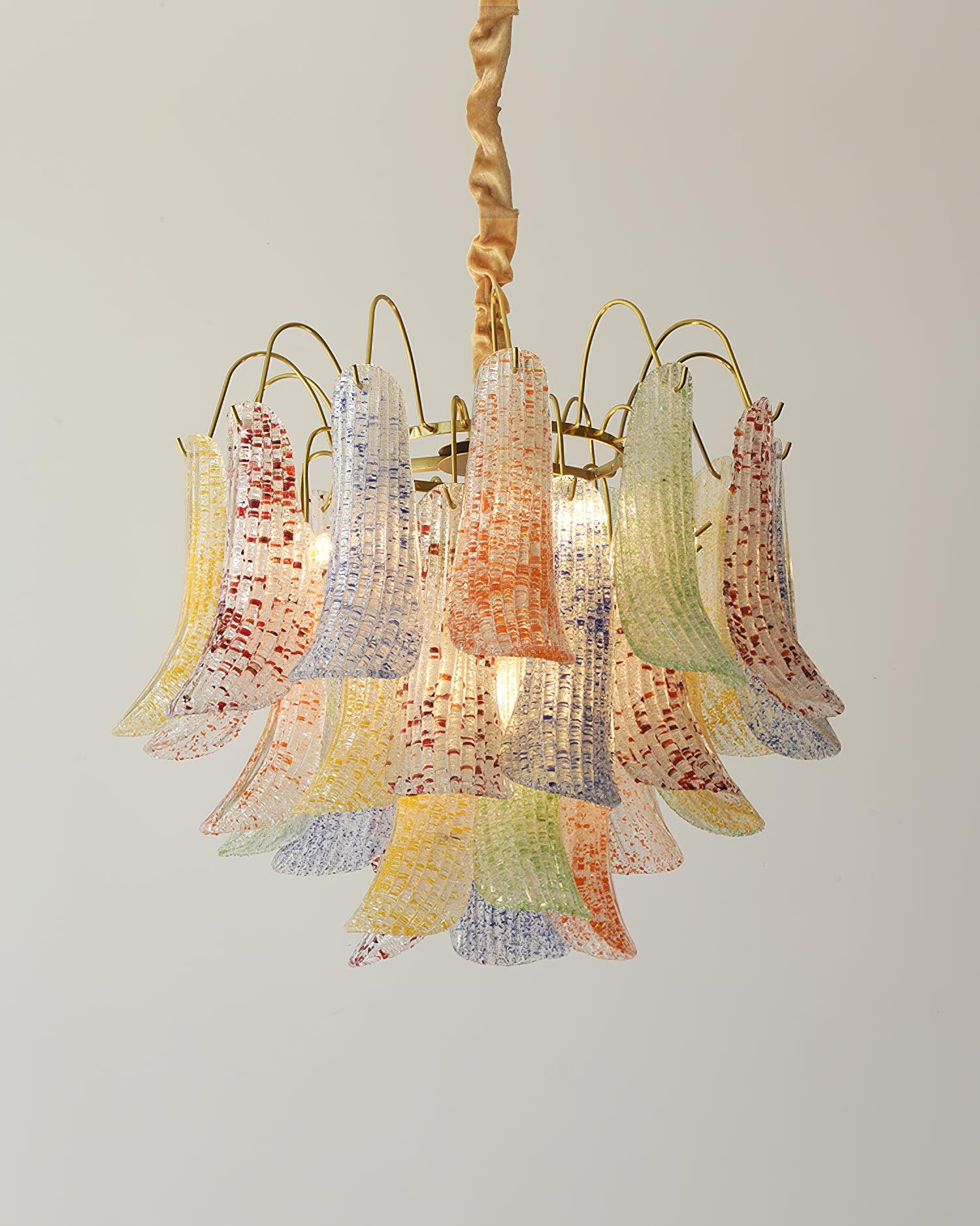 Chandelier Glass Petals Metal Frame Colorful Artistic Ambience