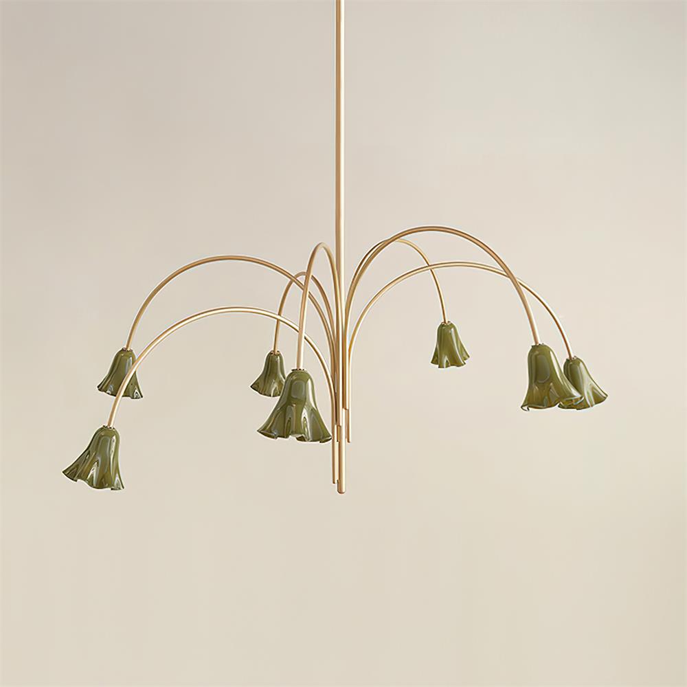 Eloria Chandelier Flower-Shaped Glass Gold Arms-Neutral Decor
