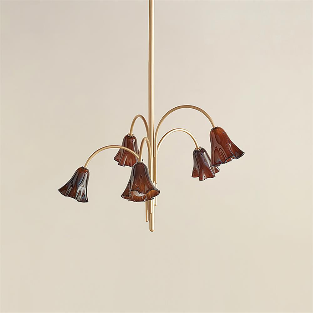 Eloria Chandelier Flower-Shaped Glass Gold Arms-Neutral Decor