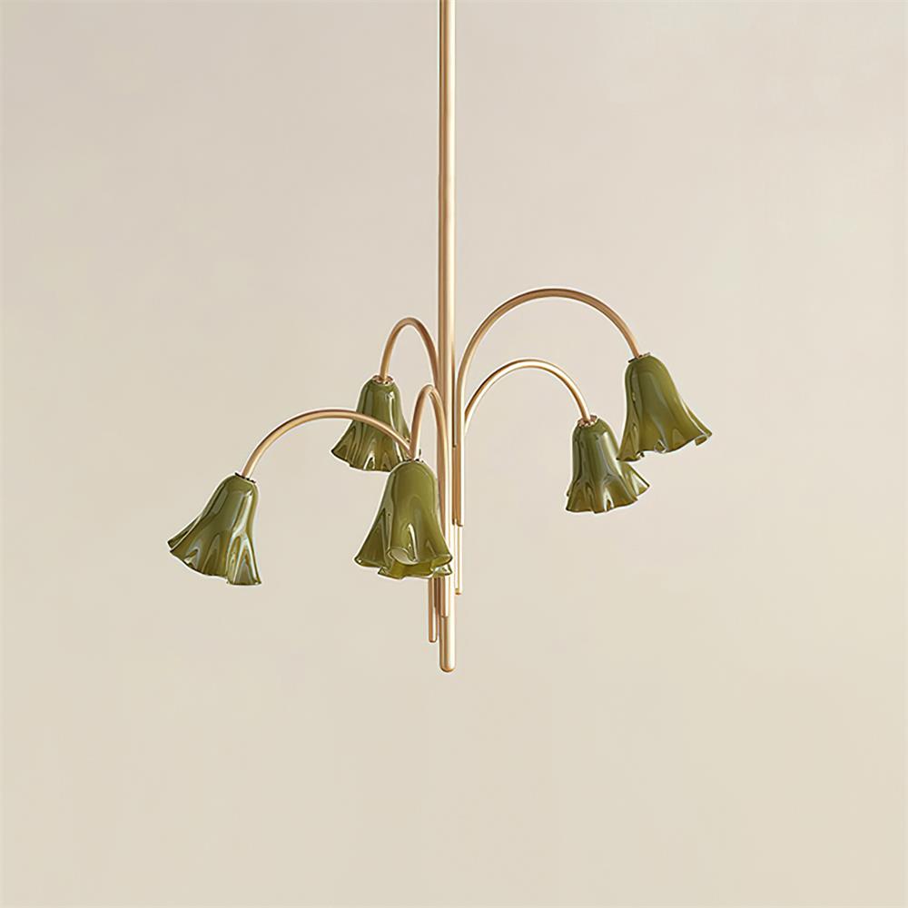 Eloria Chandelier Flower-Shaped Glass Gold Arms-Neutral Decor