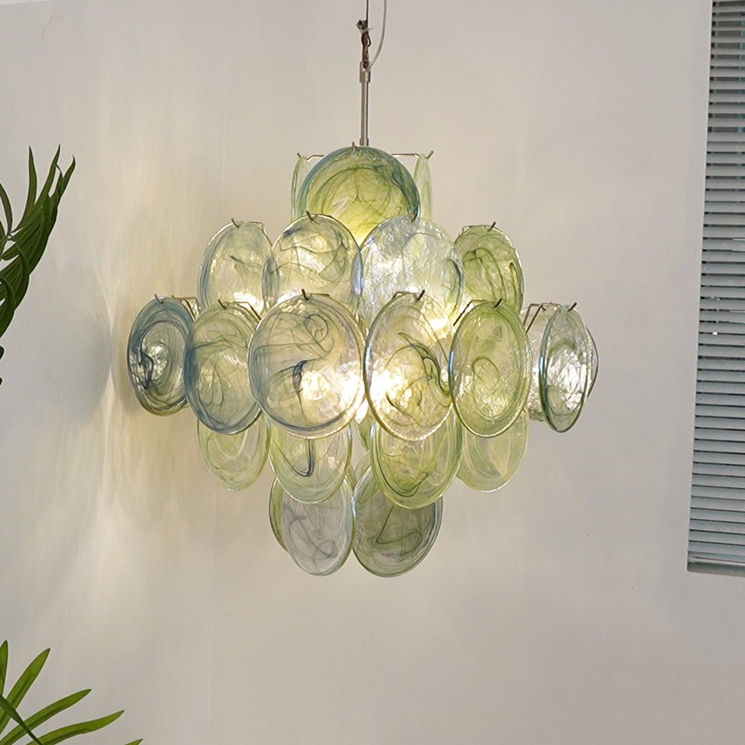Elowen Chandelier Green Murano Glass Disc Nature-Neutral Decor