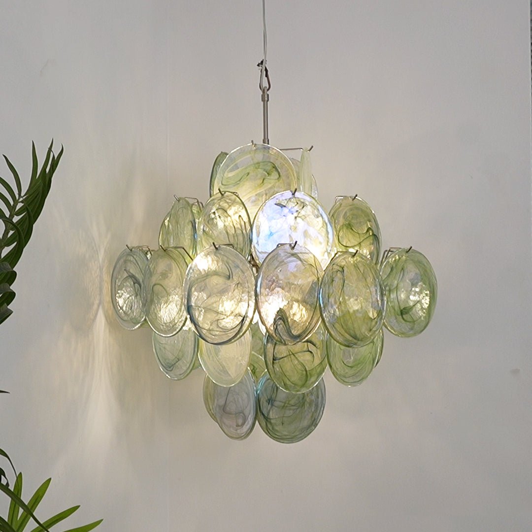 Elowen Chandelier Green Murano Glass Disc Nature-Neutral Decor