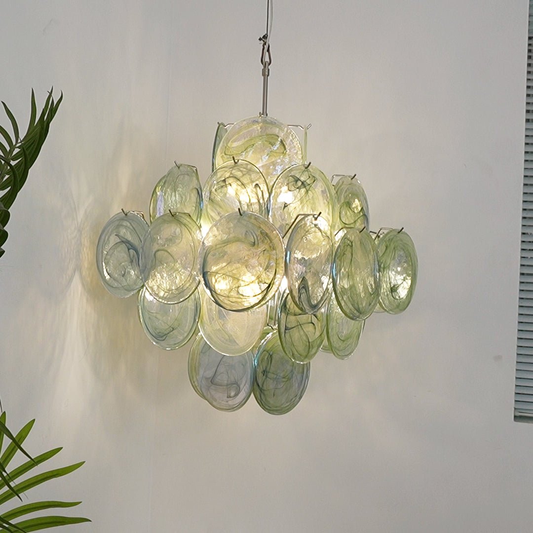 Elowen Chandelier Green Murano Glass Disc Nature-Neutral Decor