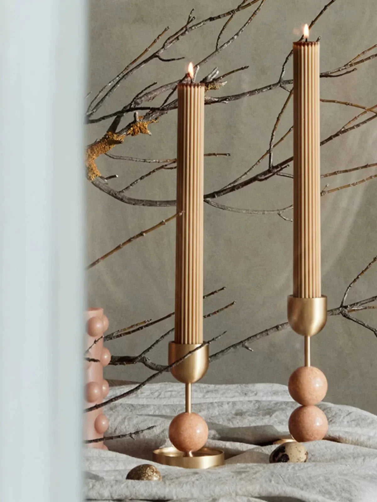 Fuldo Verdant Sphere Candle Holder Brushed Brass Accent Mid-century Interior-Neutral Decor