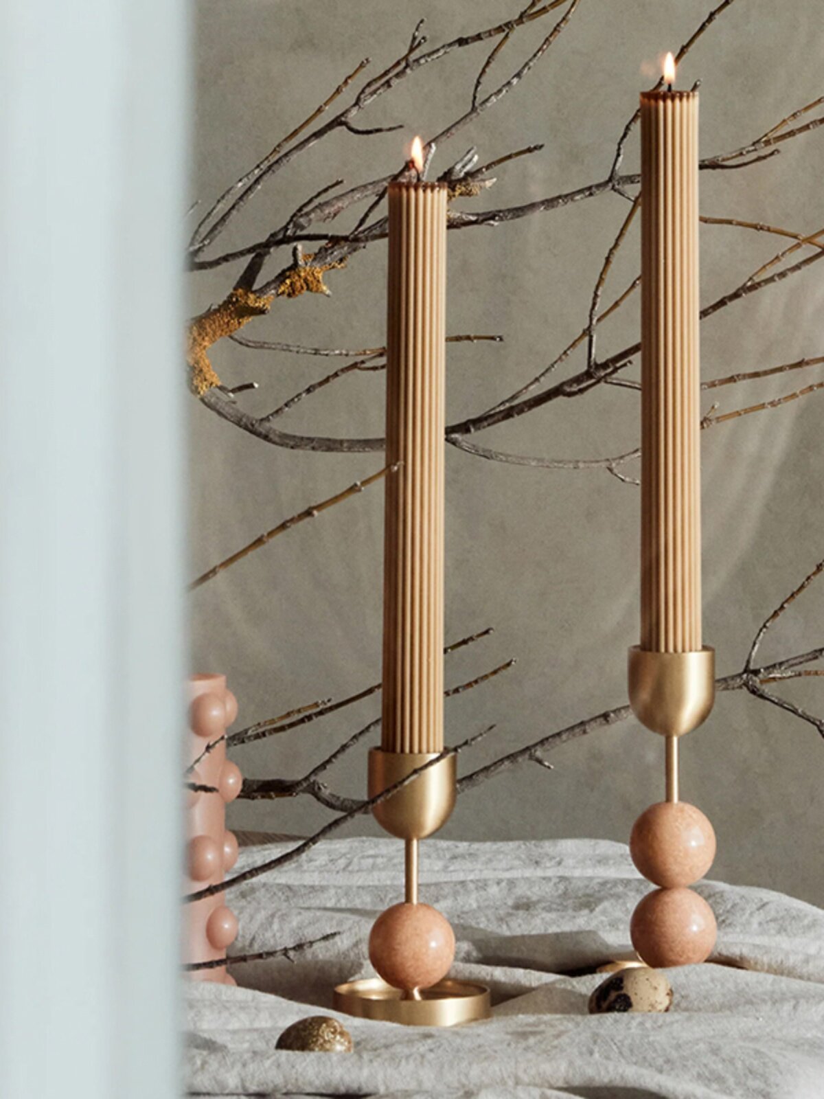 Fuldo Verdant Sphere Candle Holder Brushed Brass Accent Mid-century Interior-Neutral Decor