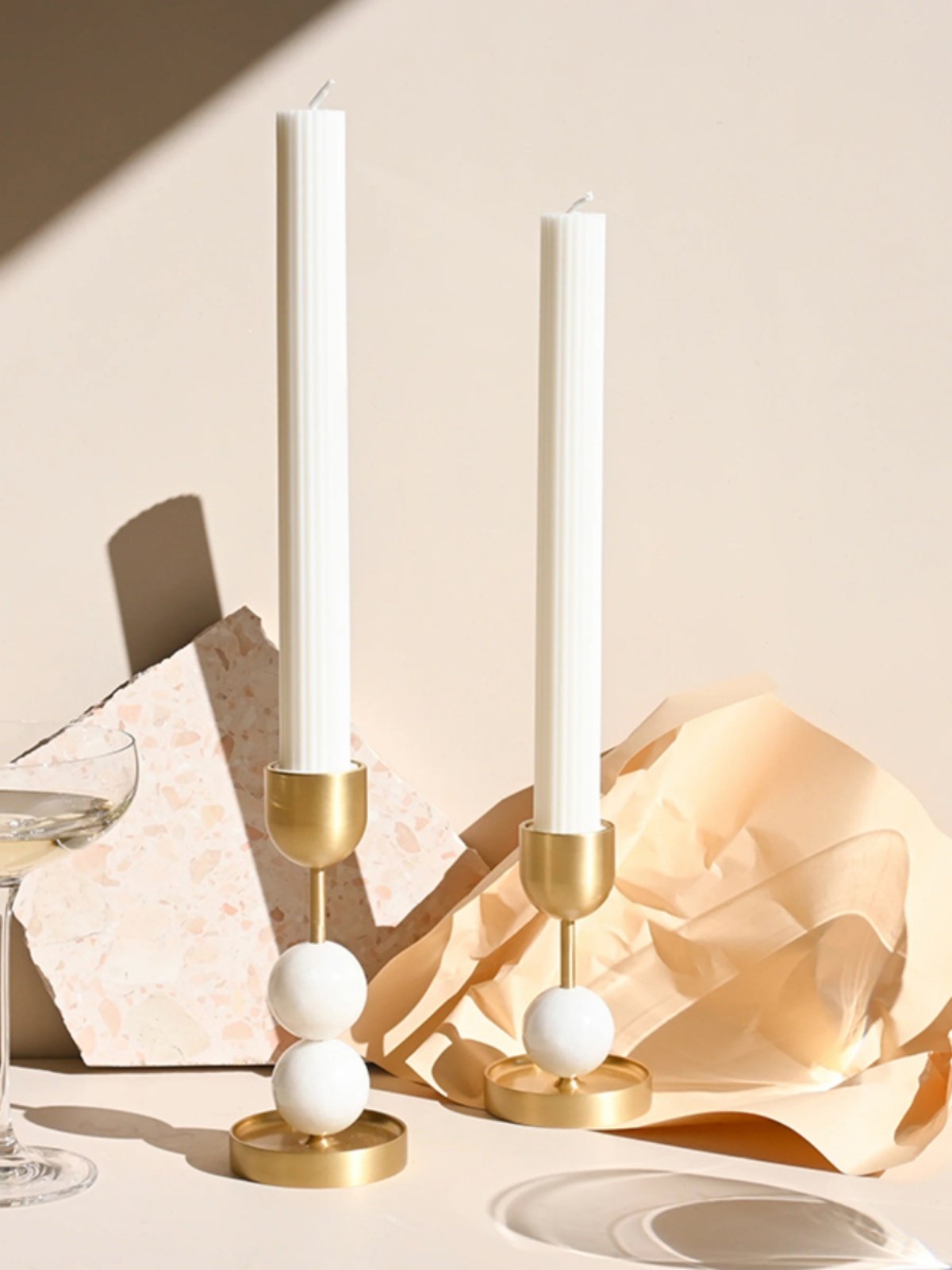 Fuldo Verdant Sphere Candle Holder Brushed Brass Accent Mid-century Interior-Neutral Decor