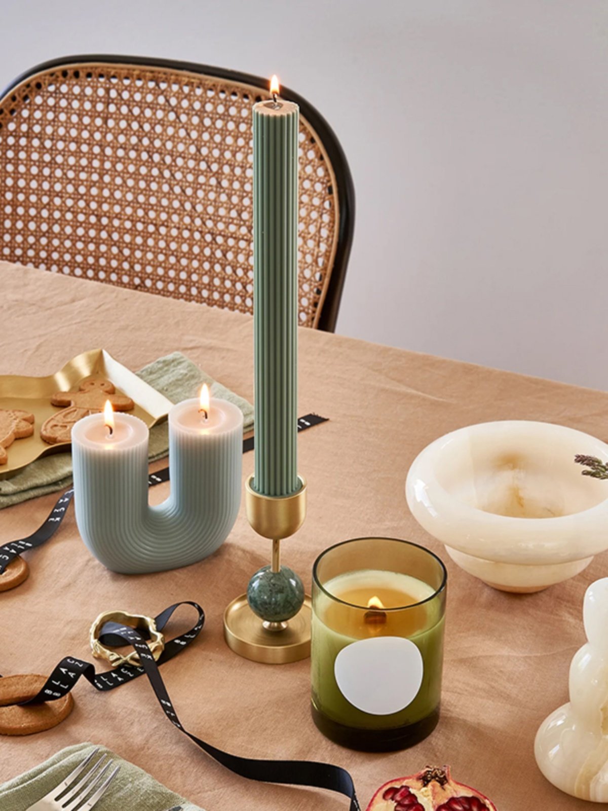Fuldo Verdant Sphere Candle Holder Brushed Brass Accent Mid-century Interior-Neutral Decor
