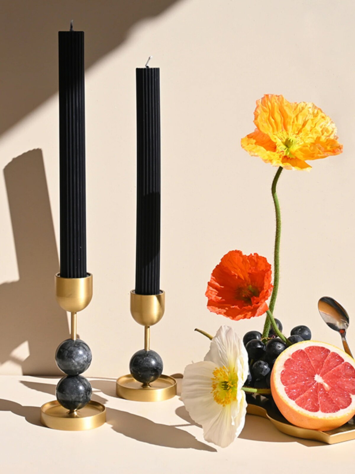 Fuldo Verdant Sphere Candle Holder Brushed Brass Accent Mid-century Interior-Neutral Decor