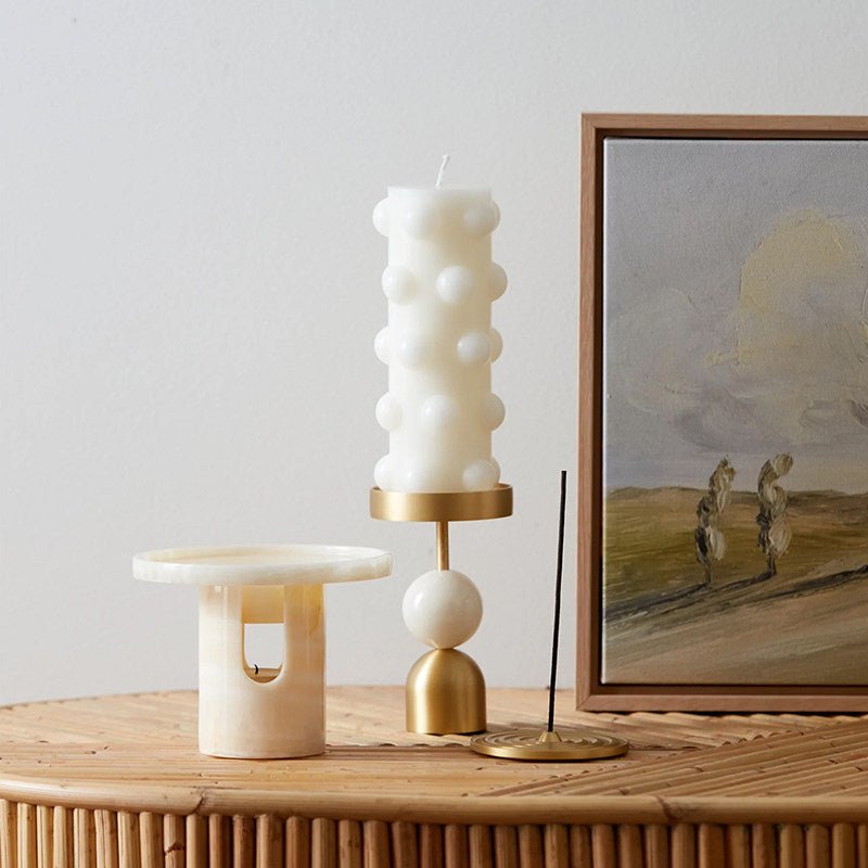 Fuldo Verdant Sphere Candle Holder Brushed Brass Accent Mid-century Interior-Neutral Decor