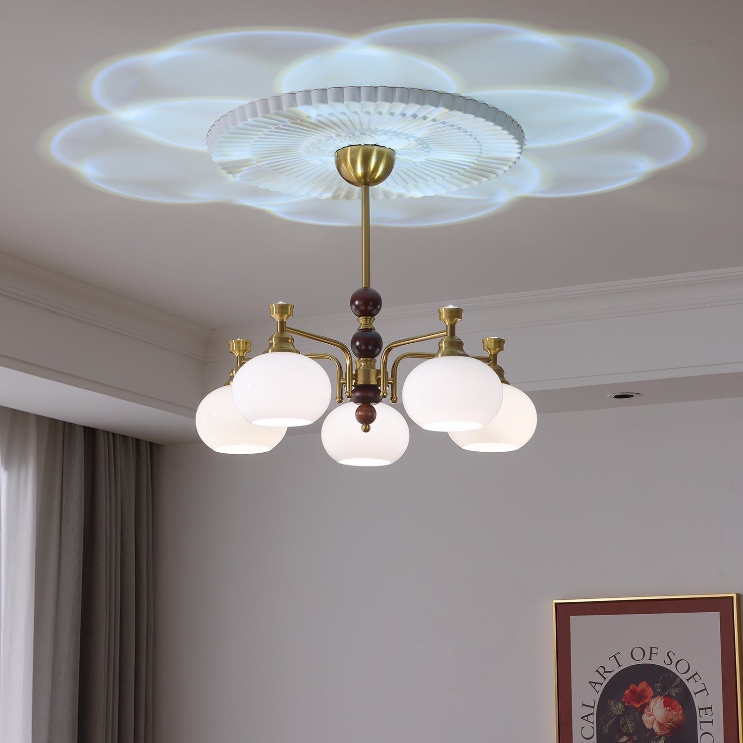 Aursolos Traditional Elegance Wood Glass Chandelier-Neutral Decor