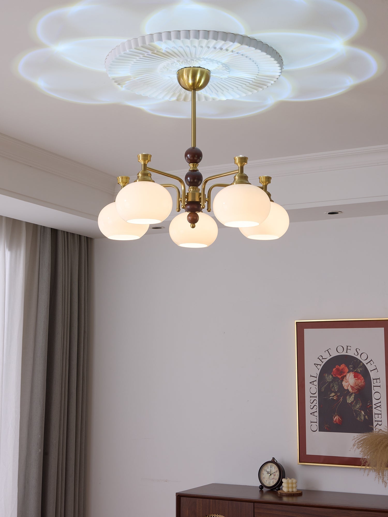 Aursolos Traditional Elegance Wood Glass Chandelier-Neutral Decor