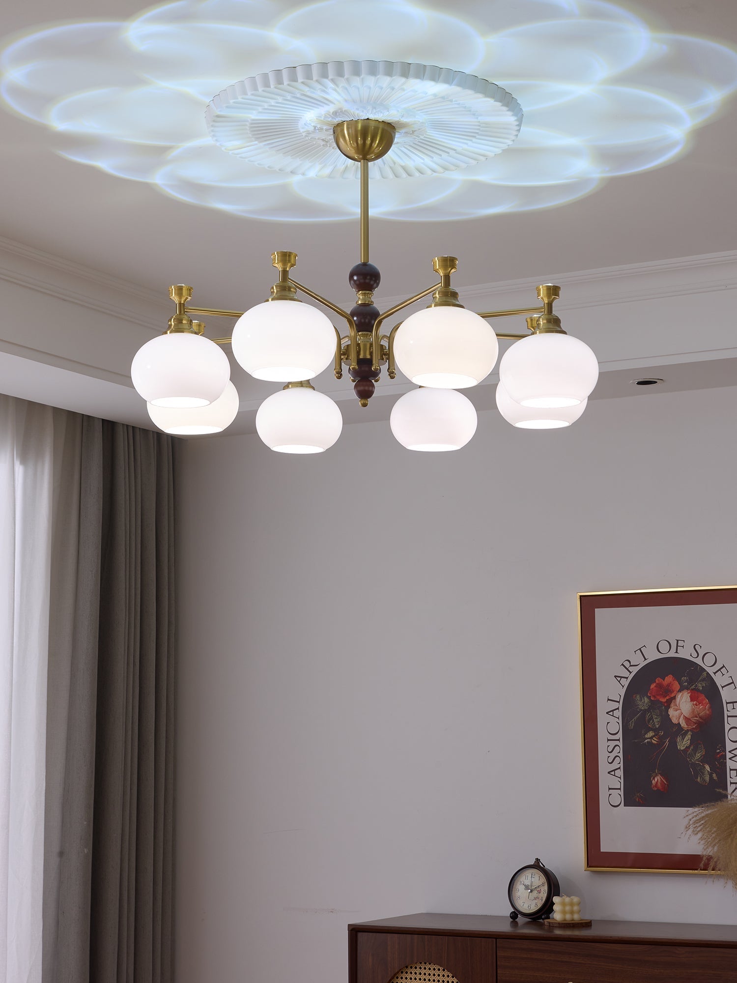Aursolos Traditional Elegance Wood Glass Chandelier-Neutral Decor