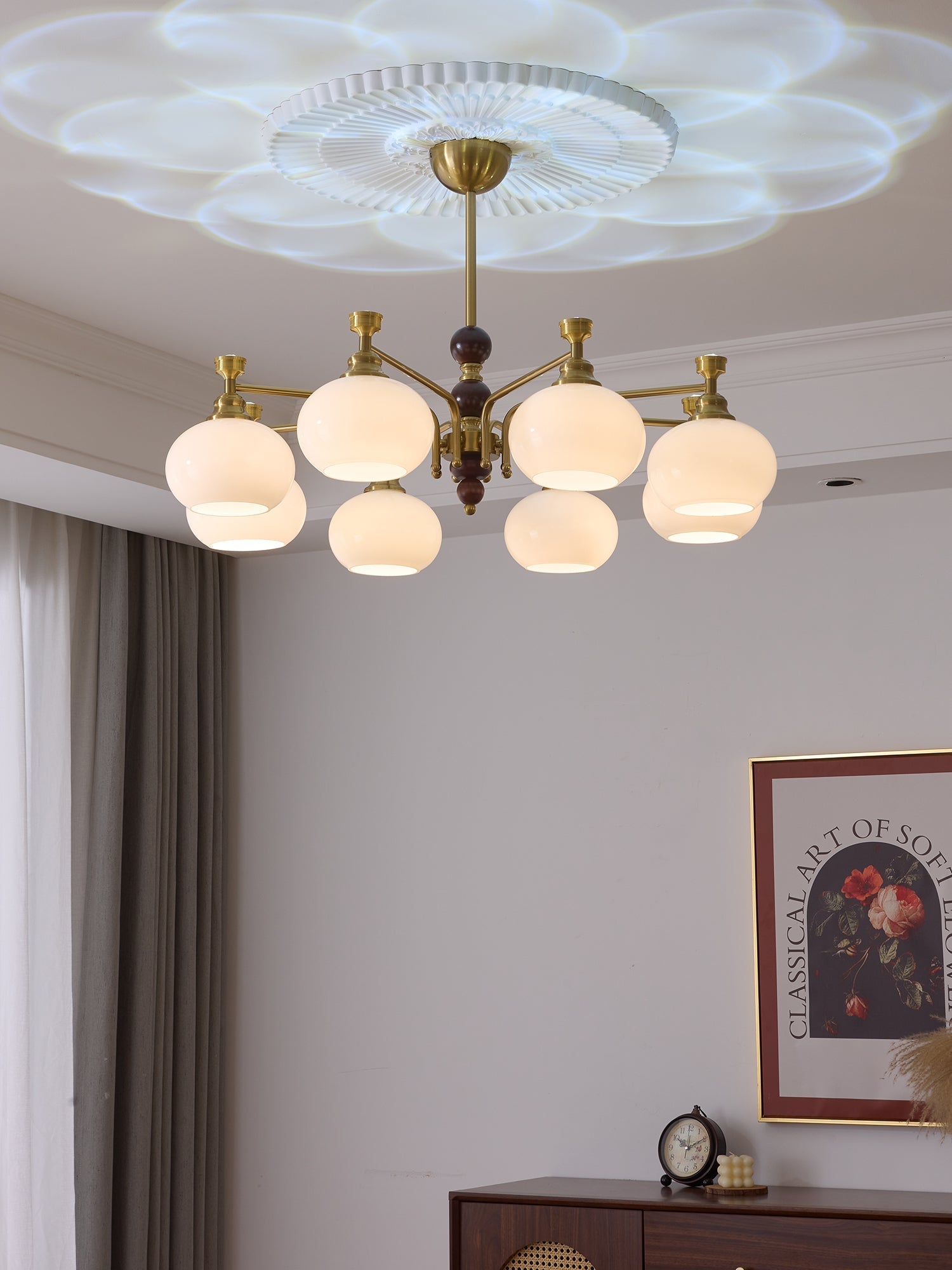 Aursolos Traditional Elegance Wood Glass Chandelier-Neutral Decor