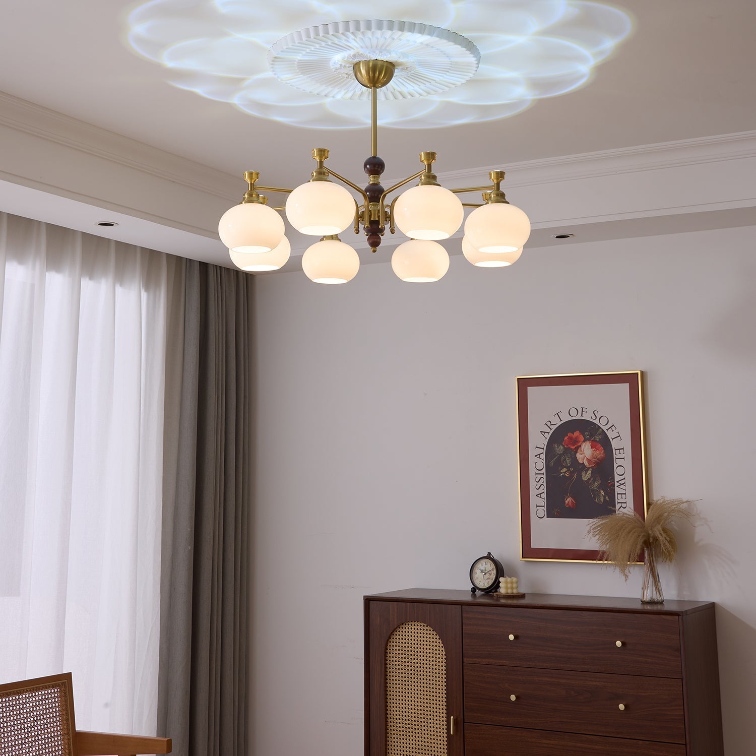 Aursolos Traditional Elegance Wood Glass Chandelier-Neutral Decor