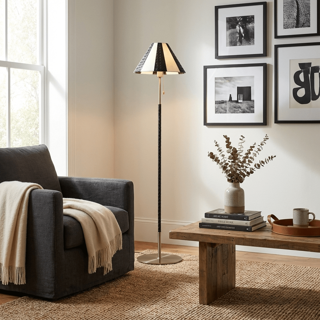 Verona Striped Floor Lamp-Neutral Decor
