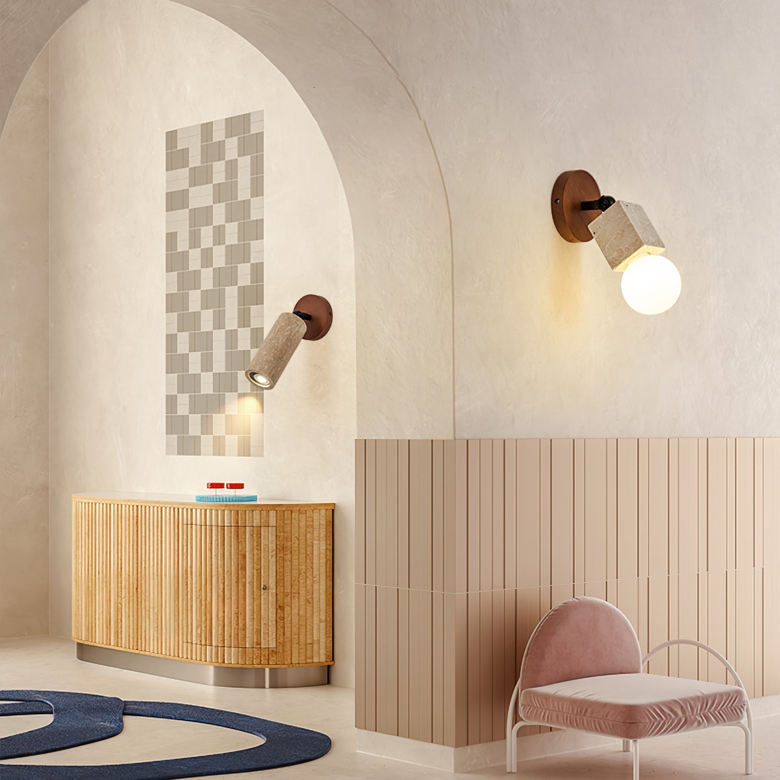 Zarinila Cylindrical-Tube Travertine Wall Light-Neutral Decor