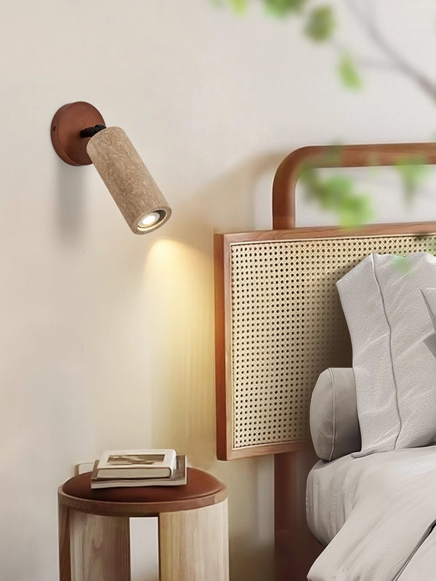 Cesilyra Swivel Cylinder Travertine Wall Light-Neutral Decor