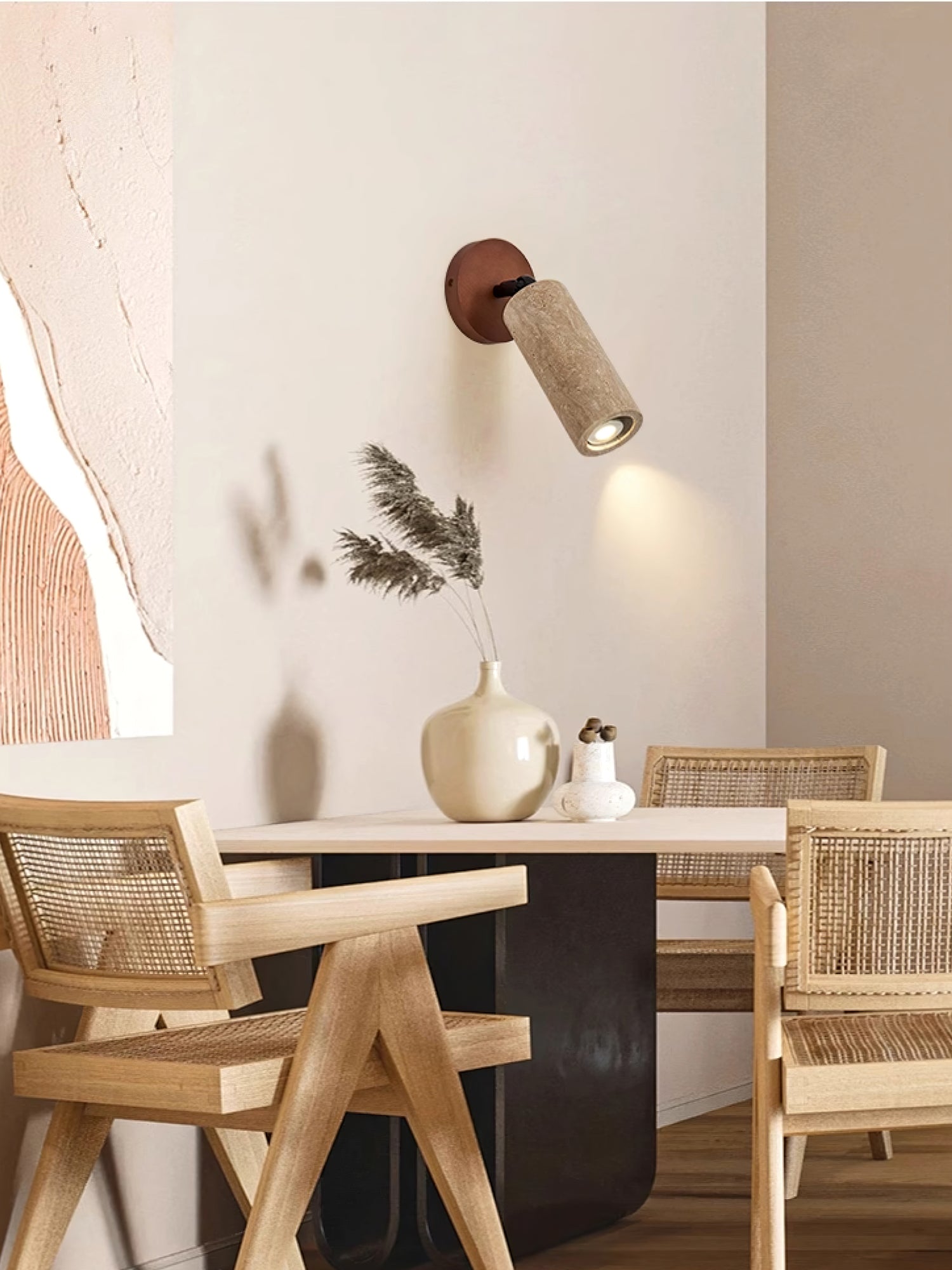 Zarinila Cylindrical-Tube Travertine Wall Light-Neutral Decor