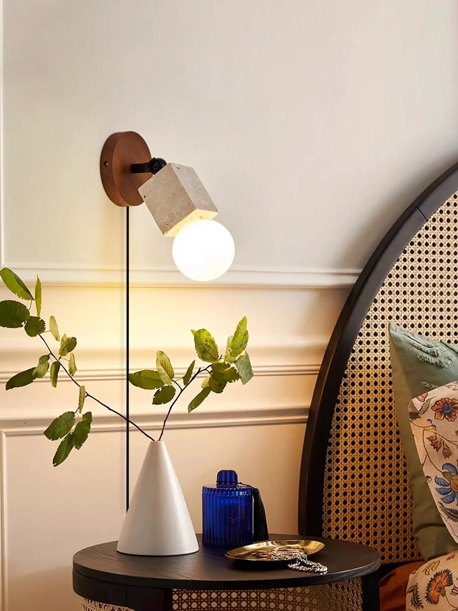 Cesilyra Swivel Cylinder Travertine Wall Light-Neutral Decor