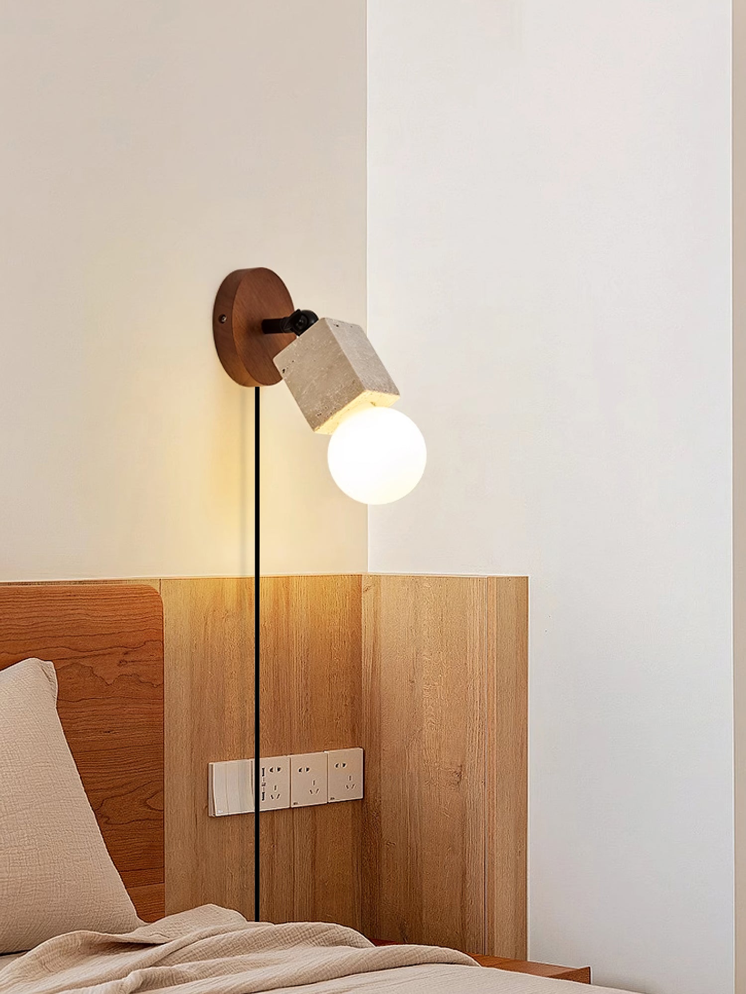 Cesilyra Swivel Cylinder Travertine Wall Light-Neutral Decor