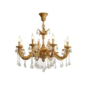 Front view of the Versailles Crystal Chandelier showcasing its brass frame and crystal details.