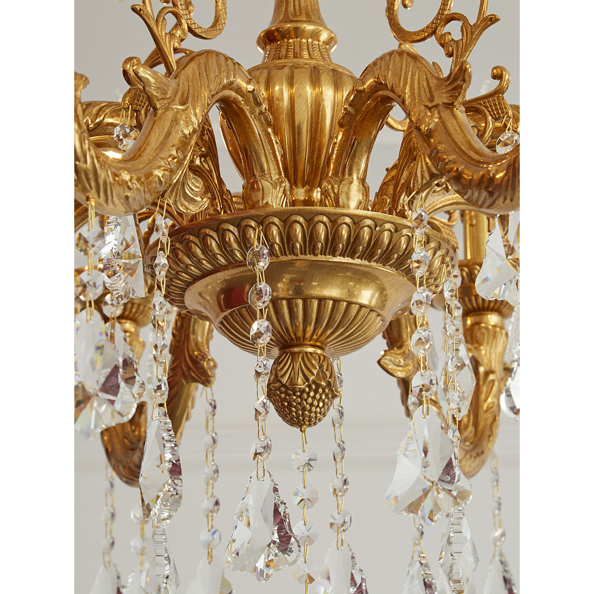 Side profile of the chandelier showing its height and tiered structure.