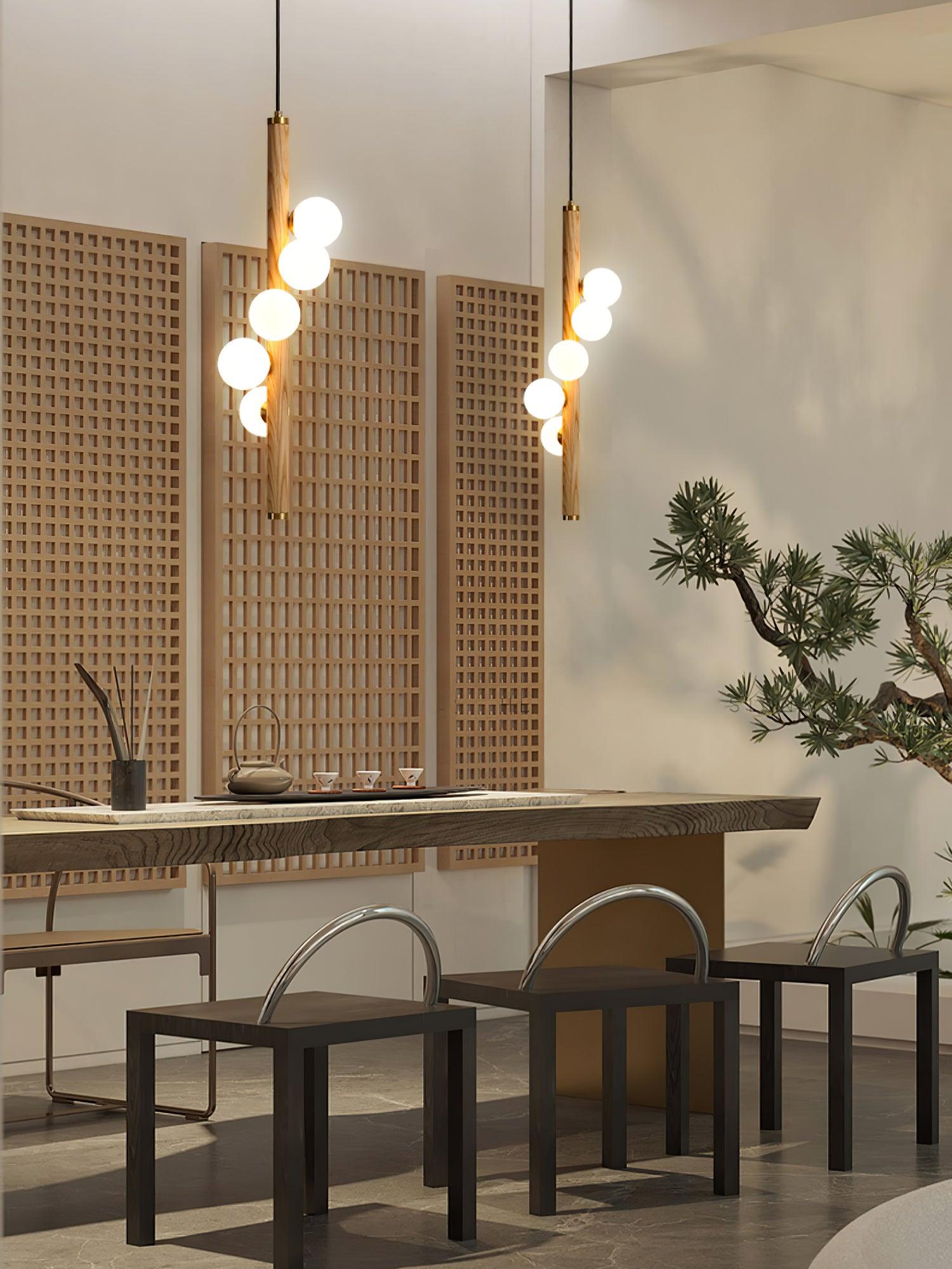 Lustra Pendant Lamp Wooden Glass Linear-Neutral Decor