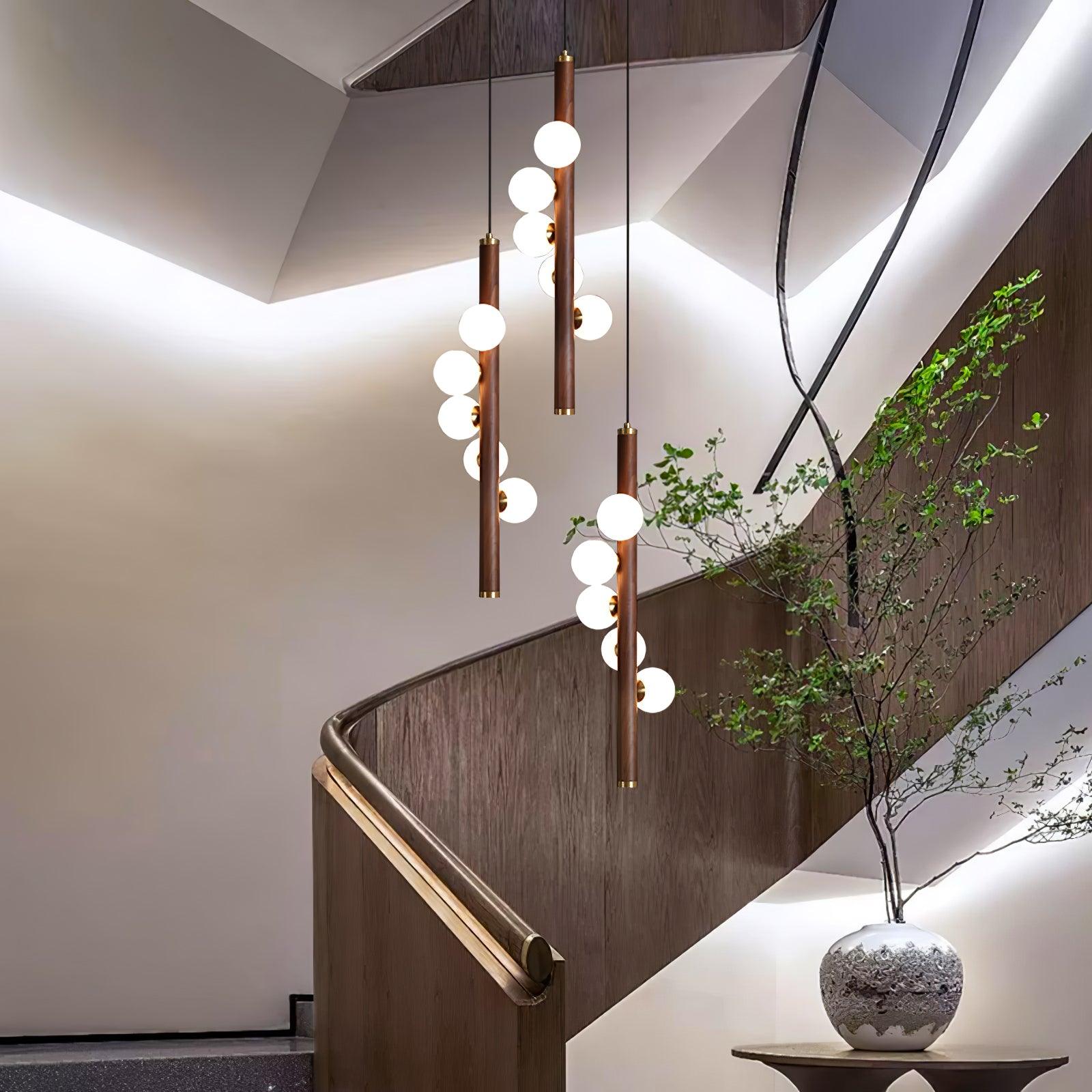 Lustra Pendant Lamp Wooden Glass Linear-Neutral Decor
